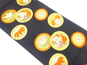 丸紋に蝶・桐・花七宝模様織り出し　全通袋帯